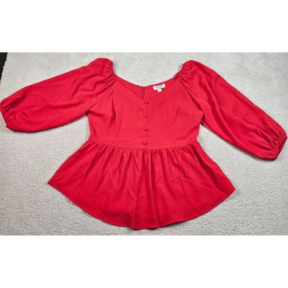 Andree by Unit M Red Peplum Blouse Puff Sleeve Coquette Romantic Balletcore